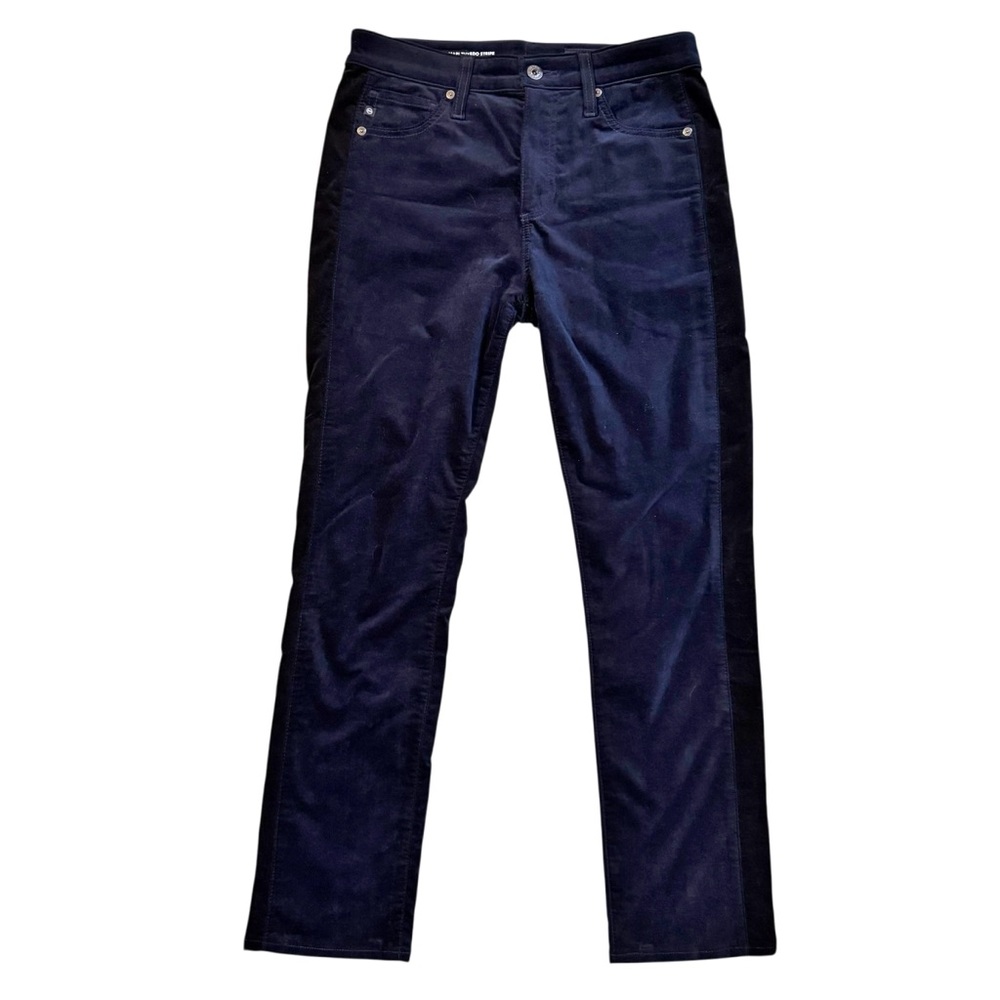 Adriano Goldschmied Mari Tuxedo Stripe Velvet Jeans Size 30 Navy Blue High Rise